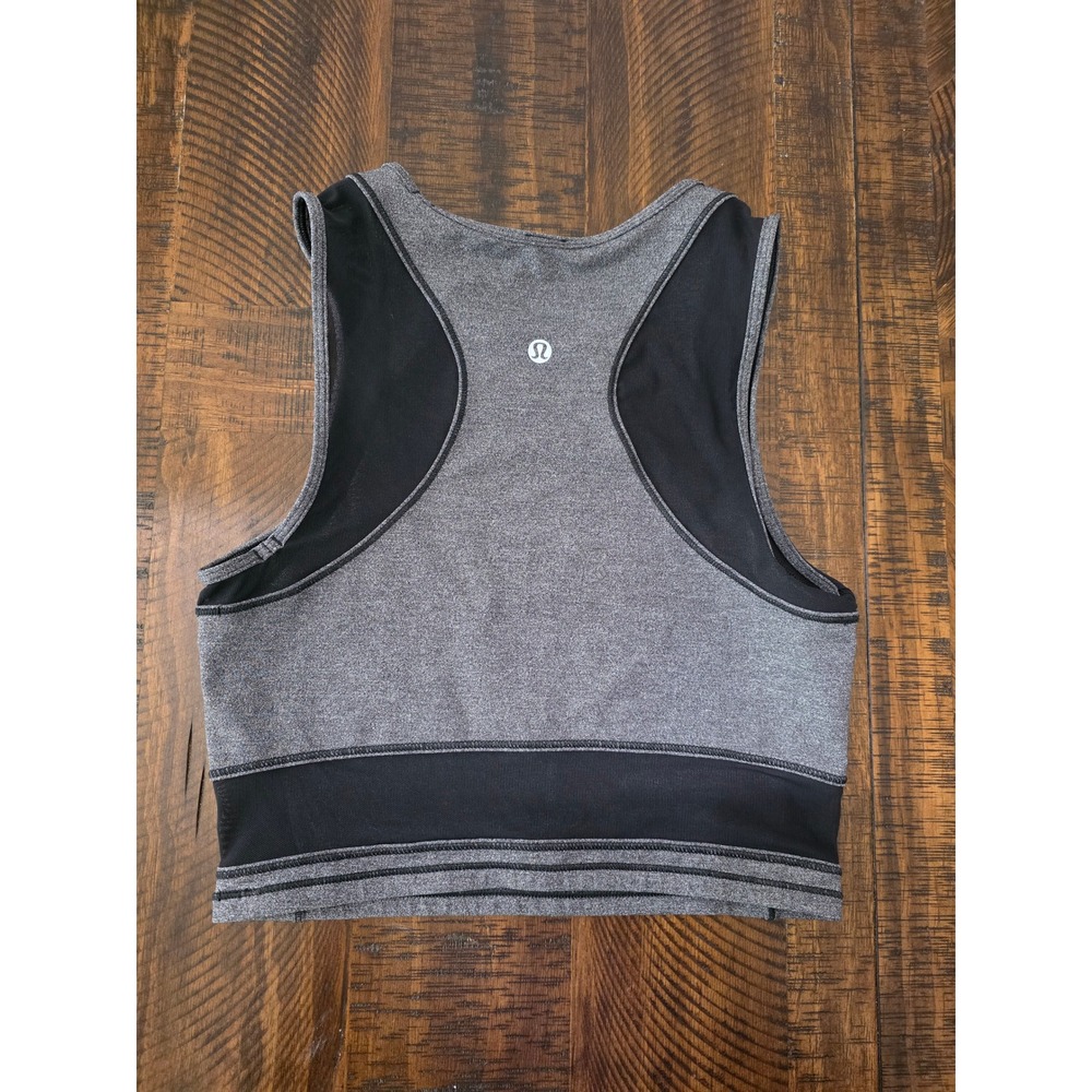 Lululemon Keep It Cropped Tank Heathered Grey Black Mesh Racerback Run Jog Sz 4